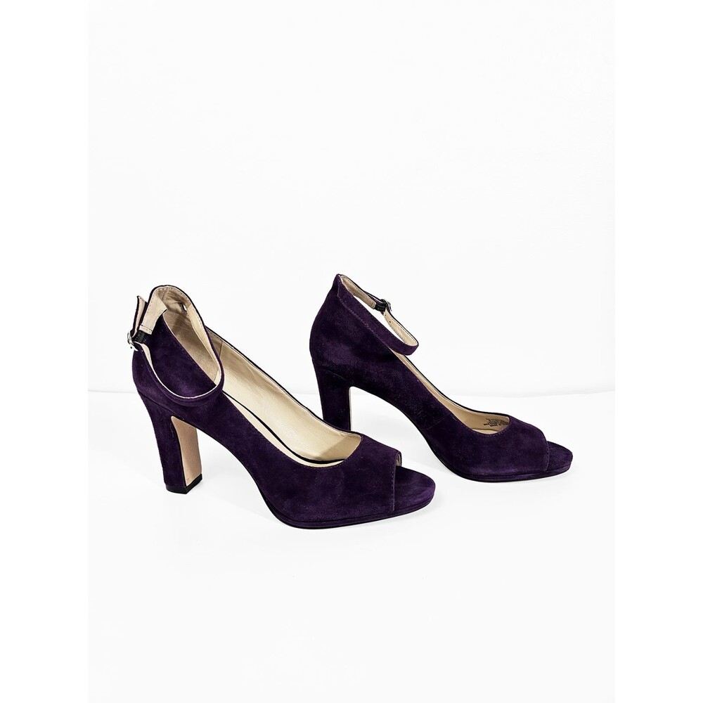 Enzo Angiolini Size 8.5 Graton Purple Plum Leather Suede Peep Toe Pumps Retro